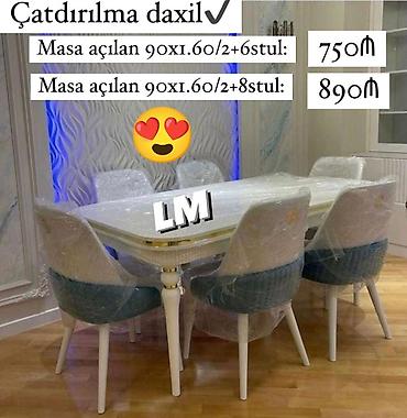 masa balaca: Qonaq otağı üçün, Yeni, Açılan, Dördbucaq masa, 6 stul — 1