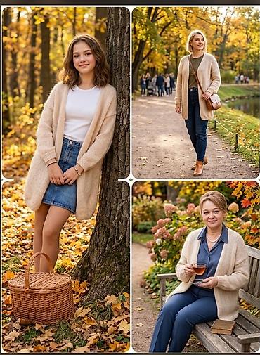 фаберлик крем: Кардиган, Пряжа, Средняя модель, Осень-весна, Оверсайз — 3