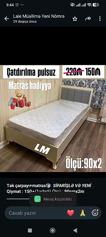 *Tək çarpayı+matras🎁* _*SİFARİŞLƏ VƏ YENİ*_ *Qiymət : 150₼*(1ədədi)