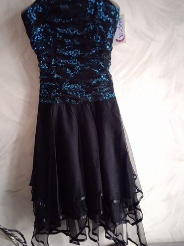 коктейльное платье синего цвета: Вечернее платье, Коктейльное, Средняя модель, Шифон, Без рукавов, Открытая спина, XS (EU 34), S (EU 36)