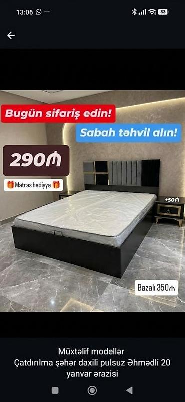 Müasir dizaynlı yataq dəsti – yumşaq başlıq paneli və gündəlik
