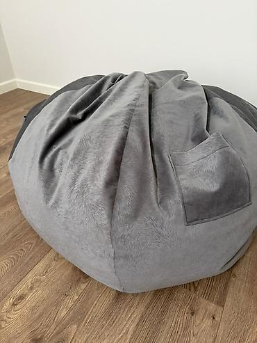 panel radiyatir: Boz rəngli puf-kreslo (bean bag) - Yumşaq, məxməri toxumalı xarici — 2
