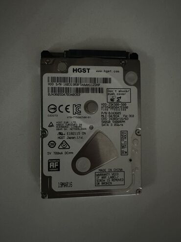 оперативная память adata: Маалымат алып жүрүүчү, Колдонулган, HGST, HDD, 512 ГБ, 2.5", Ноутбук үчүн