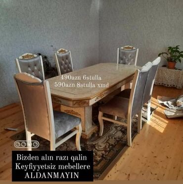 Qonaq otağı üçün, Yeni, Açılmayan, Dördbucaq masa, 6 stul