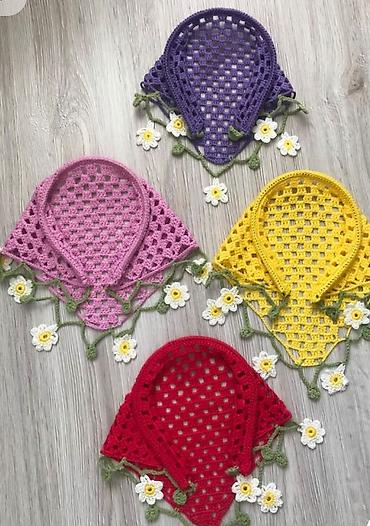 Baş geyimləri: Kroşe baş örtüyü/bandana – əl işi - Model: Üçbucaq formalı, tor — 2