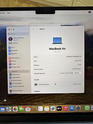 apple notebook: MacBook Air M2 (2022) satılır 🔥 Çox az istifadə olunub, demək olar — 2