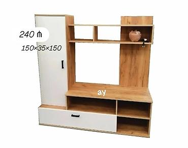 trimo mebel: TV stendi və saxlama bölmələri olan modul mebel - Ölçülər: 150×35×150 — 1