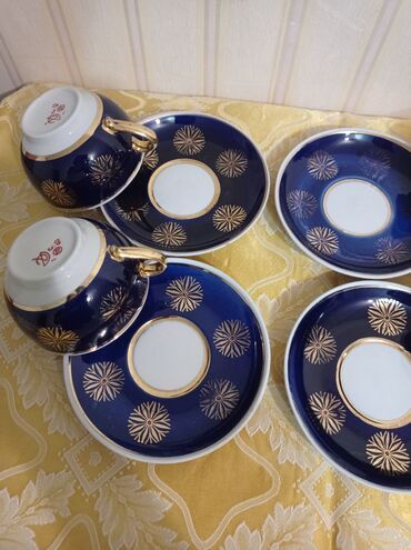 Наборы посуды: Фарфор, крытье, роспись золотом, ручная работа, глубокий кобальт — 9