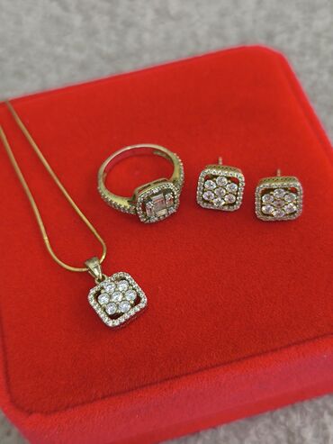 Наборы украшений: Комплект ювелирных украшений из серебра напыления жёлтое золото с — 7