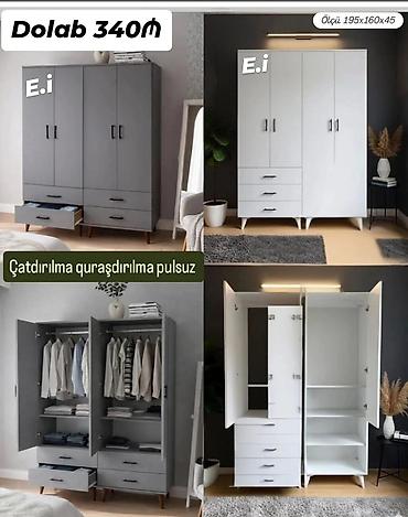 ucuz dolap: Üç qapılı paltardolabı – həm boz, həm də ağ rəngdə. Ölçü: 195×160×45 — 1