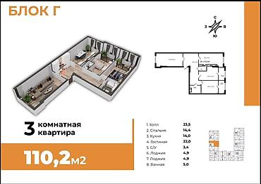 5: 3 комнаты, 110 м², Аламедин-1 мкр Элитка, 5 этаж, ПСО (под самоотделку) — 1