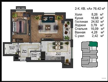 archa group: 2 комнаты, 77 м², Ала-Арча ТРЦ Элитка, 6 этаж, ПСО (под самоотделку) — 3