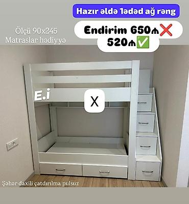 Ağ rəngli iki mərtəbəli uşaq çarpayısı - Ölçü: 90 x 245 - Mərtəbələrə lalafo.az -da Ağ rəngli iki mərtəbəli uşaq çarpayısı - Ölçü: 90 x 245 - Mərtəbələrə