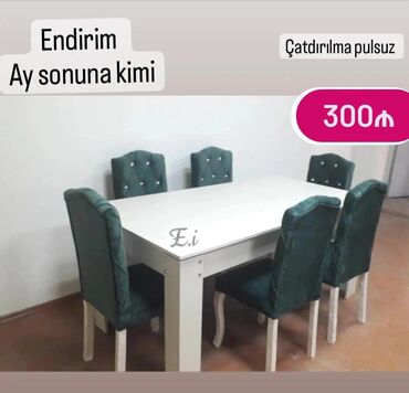 masa destleri: Qonaq otağı üçün, Yeni, Açılmayan, Dördbucaq masa, 6 stul, Azərbaycan