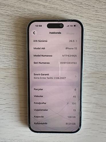 Apple iPhone: Apple iPhone 15, 128 GB, bela boja - iOS verzija: 26.5 - Model — 2