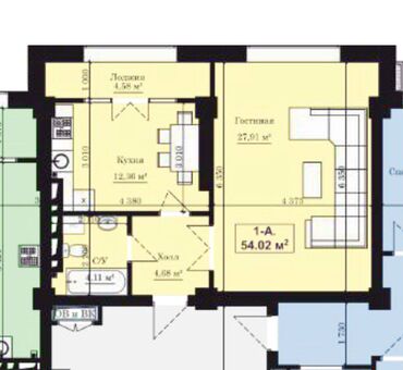 1ком квартира купить: 1 комната, 54 м², Элитка, 12 этаж, ПСО (под самоотделку)