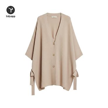 panço: Mango dəst M Bej rəngli oversize kardiqan/panço - Model: V-yaxa, ön — 1