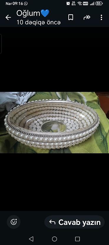 muncuq qabı: Bəzəkli oval qab – dekorativ və servis üçün - Material: şəffaf — 1