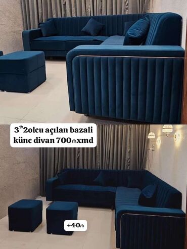 divan dəsti: Divan, Qonaq otağı üçün, Bazalı, Açılan