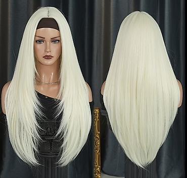 parık: Məhsul: Qadınlar üçün uzun, düz, sarı platina rəngli headband-parik - — 2