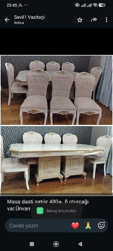 Masa dəsti satılır 480₼. 8 oturcağı var.Ünvan Əhmədli. 0185. Sevil1 lalafo.az -da Masa dəsti satılır 480₼. 8 oturcağı var.Ünvan Əhmədli. 0185. Sevil1
