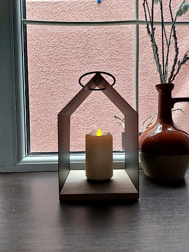 sveca qiyməti: Minimalist LED şamlı dekorativ fənər - Dizayn: Ev formalı metal — 1