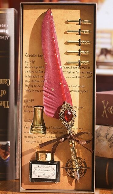александрия: Перьевая ручка, красная,новая,5 запасных наконечников,полная чернила