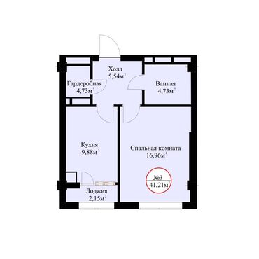 купить квартиру без первоначального взноса: Строится, Элитка, 1 комната, 41 м²