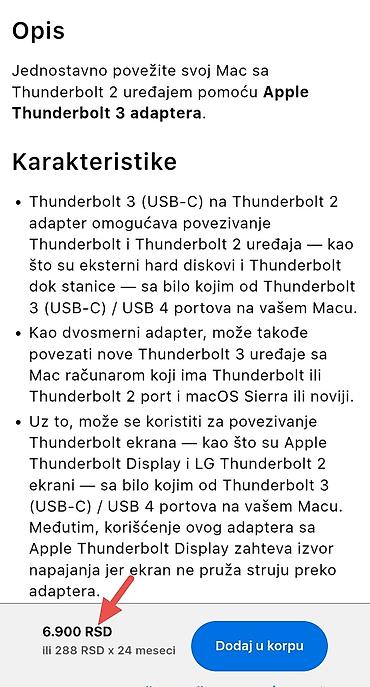 Kablovi i adapteri: Apple Thunderbolt 3 (USB‑C) на Thunderbolt 2 адаптер Opis - Двосмерни — 3