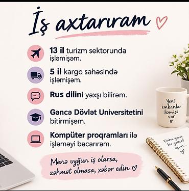 Peşəkar iş axtarışı – turizm və kargo təcrübəsi - 13 il turizm lalafo.az -da Peşəkar iş axtarışı – turizm və kargo təcrübəsi - 13 il turizm