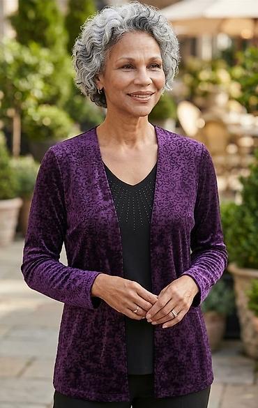 pull: Elegantni ženski kardigan – baršunasti izgled, ljubičasta boja sa — 1