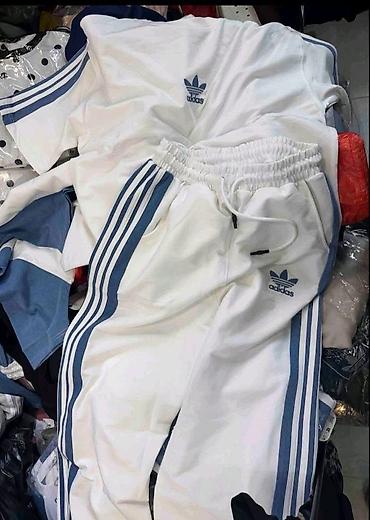 Women's Sweatsuits: Duks + donji deo trenerke Adidas set - Boja: bela sa svetloplavim — 2