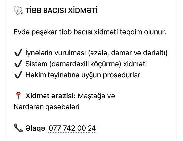 Медсестры: Tibb bacısı xidməti – evdə peşəkar xidmət Təklif olunan xidmətlər: - — 1