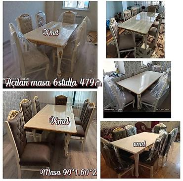 miz ustul: Açılan yemək masası dəsti - Dəst: masa + 6 ədəd stul - Masa ölçüsü — 1