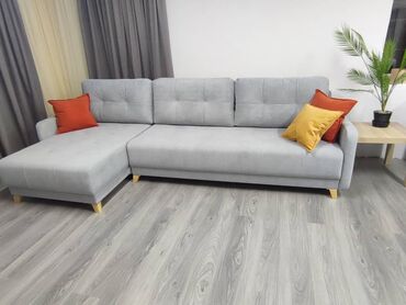 угловая мягкая мебель для кухни: Угловой диван, цвет - Серый, Новый
