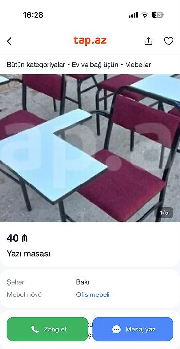 l masalar: Tələbə üçün yazı masalı oturacaq - Metall karkaslı, möhkəm — 3