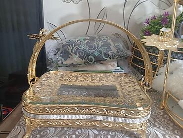 sine sekli: Qızılı rəngdə dekorativ şirniyyat/süfrə sinisi - Material: metal — 6