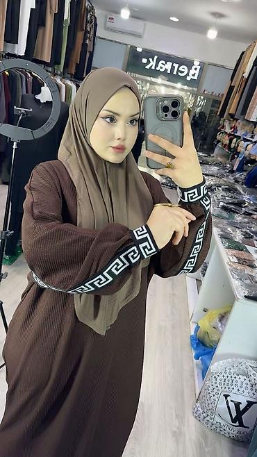 abaya: Qəhvəyi rəngli, uzun kəsimli abaya - Parça: yüngül, elastik rib — 2