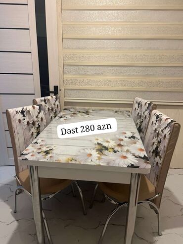 Masa və oturacaq dəstləri: Mətbəx üçün, Yeni, Açılan, Dördbucaq masa, 4 stul — 4