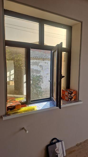 plastik qapi pencere kreditle: PVC pəncərə – qəhvəyi ağac teksturalı profil - Material: keyfiyyətli — 3