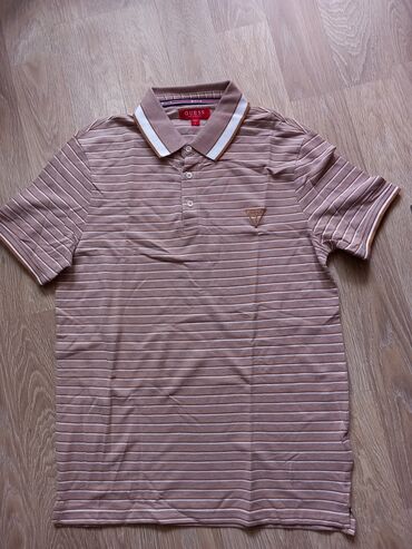 polo majice galileo: Short sleeves T-shirt, S (EU 48), Guess, color - Beige, Cotton