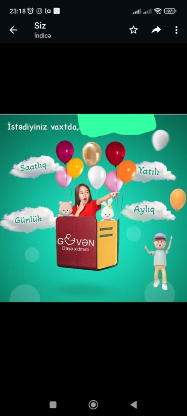 gunluk is: Dayə Öz evimde uşaqa baxiram. Günluksaatliq, ayliq. Aileliyem. Gelib