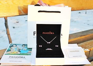 Бижутерия: Нежный набор с розовыми камушками💎 в виде бантиков 🎀 от Pandora🥰 — 2