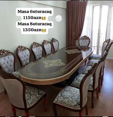 kontakt home mebel stol stul: Qonaq otağı üçün, Yeni, Oval masa, 8 stul