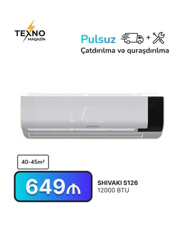 Kondisioner Shivaki, 40-45 kv. m, Split sistem, Kredit yoxdur, Pulsuz quraşdırılma