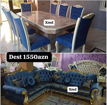 kompüter stol: Klassik üslubda mebel dəsti - Yemək masası və 6 ədəd stul: Mərmər — 1
