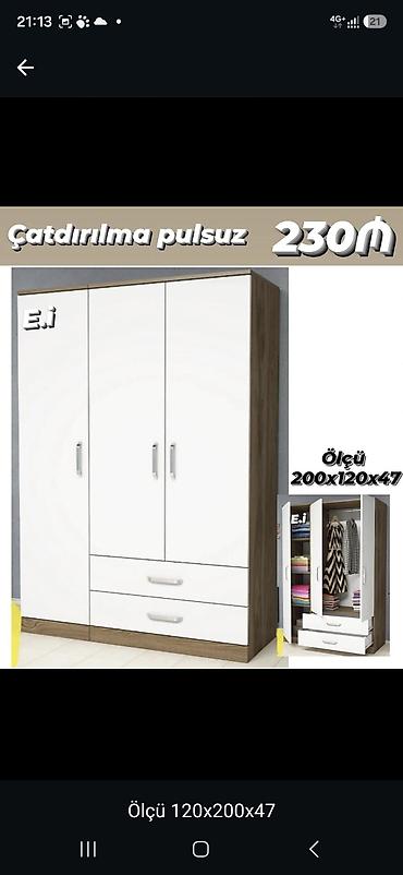 Üç qapılı paltar şkafı - Ölçü: 200 x 120 x 47 sm (şəkildə göstərilib) lalafo.az -da Üç qapılı paltar şkafı - Ölçü: 200 x 120 x 47 sm (şəkildə göstərilib)