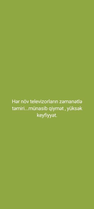 Televizorlar: HƏR NÖV TELEVİZORLARIN ZƏMANƏTLƏ TƏMİRİ. PEYK ANTENALARININ -da lalafo.az — 7 Televizorlar: HƏR NÖV TELEVİZORLARIN ZƏMANƏTLƏ TƏMİRİ. PEYK ANTENALARININ — 7