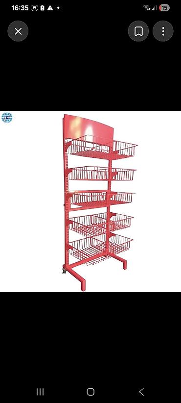 Оборудование для магазинов: Qırmızı metal mağaza stendi – səbətli vitrin rafı - Material: toz — 2