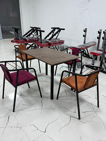 stoll: Metall karkaslı masa-stul dəsti - Komplekt: 1 ədəd düzbucaqlı masa + — 2